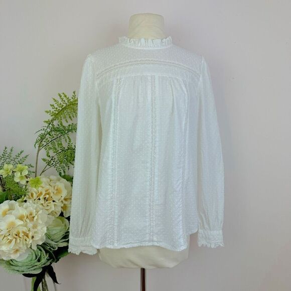 LOFT blouse | white cotton polka dot embroidered | country | white | medium - Picture 1 of 8